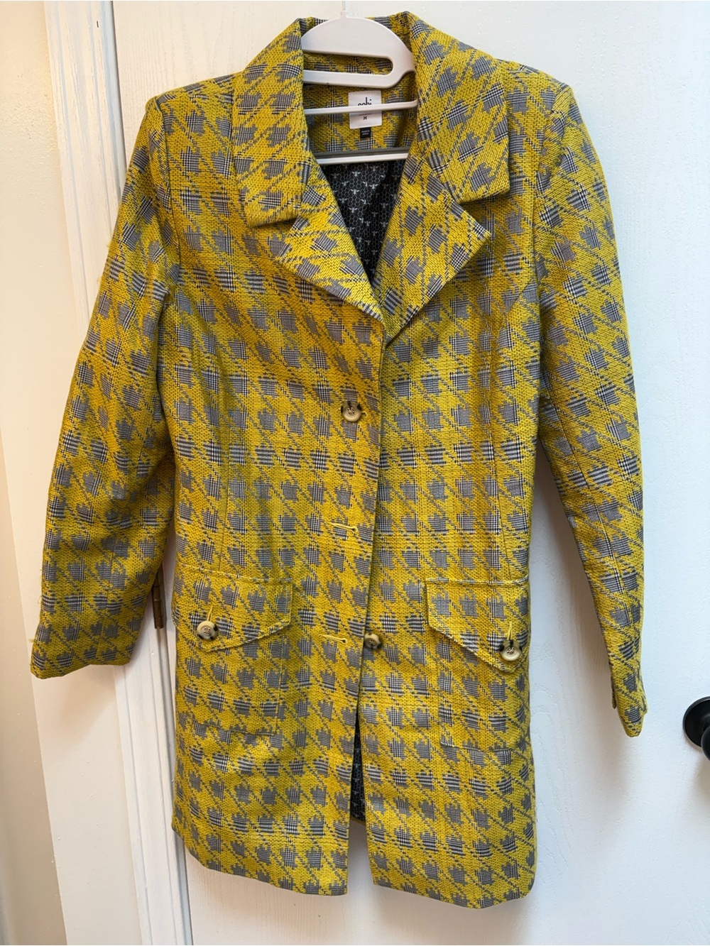 Womens Yellow & Gray Houndstooth Coat